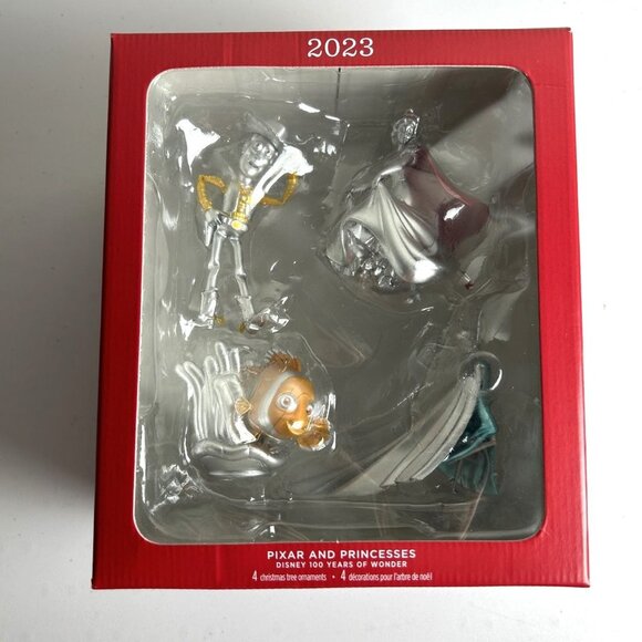 Hallmark Disney Ornaments 100 Years of Wonder Set of 4 Pixar & Princess 2023 NEW - Picture 1 of 10